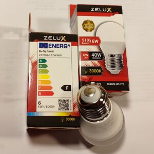 LED izzó, E27, kisgömb, 6W~40W, meleg fehér - ZELUX