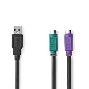 USB kábel – USB A dugó/2 x PS/2 aljzat átjátszó – NEDIS – 0.3m