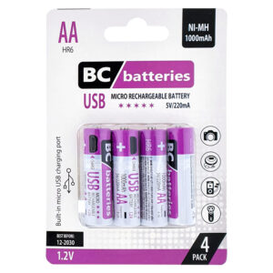 USB AA akku, 1000mAh, NiMH - BC batteries
