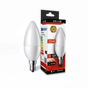 LED izzó, E14, gyertya, 6W~45W, meleg fehér - ZELUX