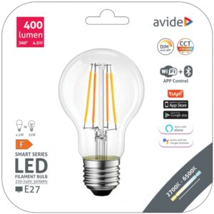 Avide, E27 gömb Filament LED hideg-meleg fehér Wifi+Bluetooth, égő