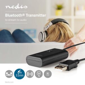 Bluetooth transmitter, jeladó, 1 fejhallgatóhoz – BTTR050BK – NEDIS