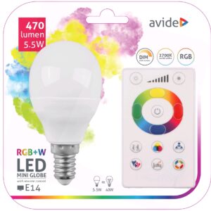 Avide, E14 kisgömb LED, RGB+Fehér távirányítós, égő