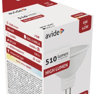 AVIDE, 6W~42W, GU5.3, 510lm, meleg fehér LED égő