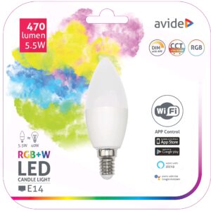 Avide, E14 gyertya LED, RGB+Fehér Wifi, égő
