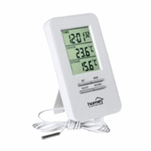 Home, vezetékes külső- és belső hőmérő, órával