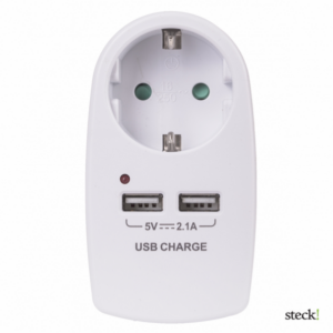 USB dupla tápegység, töltő – 5V / 2.1A + 2.1A + földelt hálózati aljzat