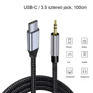 USB C type dugó – 3.5mm jack dugó átjátszó adapter – mobil telefonhoz